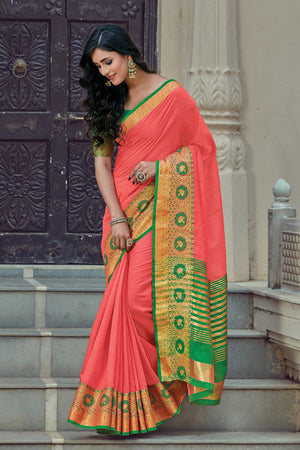 Peach Cotton Saree