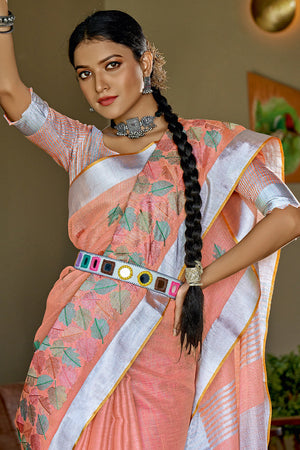 Peach Cotton Saree