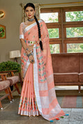 peach cotton saree