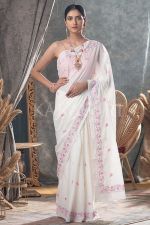 Pearl White Cotton Saree