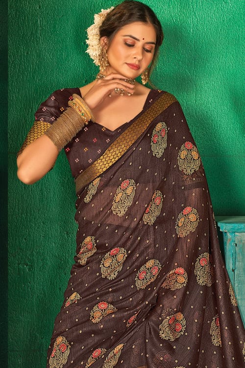 brown cotton saree