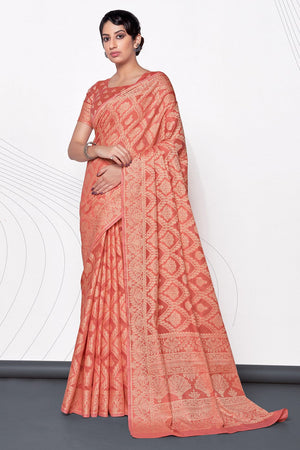 Petunia Peach Cotton Saree