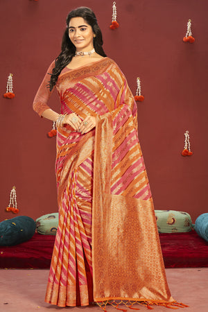 Pink Orange Dual Tone Cotton Saree
