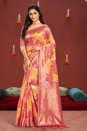 Pink Yellow Dual Tone Cotton Saree