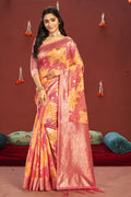 pink yellow dual tone saree