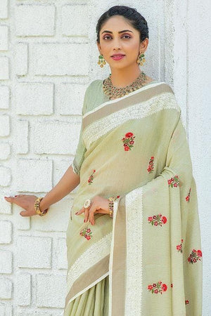 Pista Green Cotton Saree