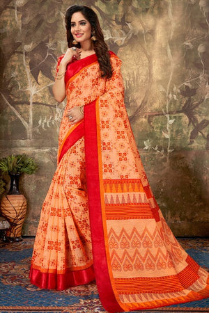 Pumpkin Orange Cotton Saree