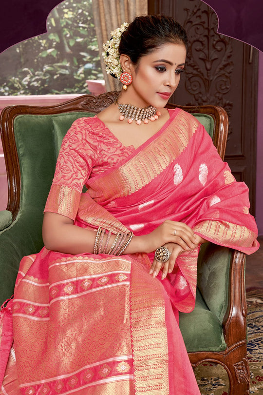 pink cotton saree
