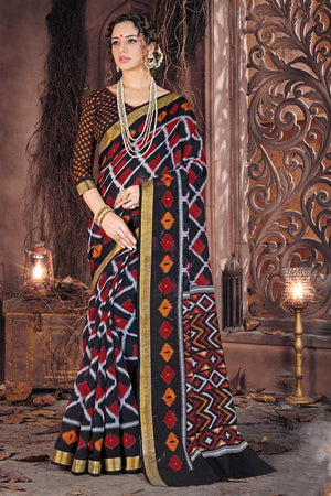 Raven Black Cotton Saree