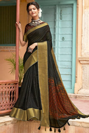 Raven Black Cotton Saree