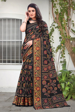 Raven Black Cotton Saree