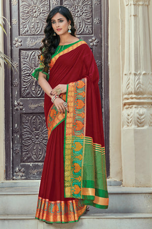 maroon cotton saree