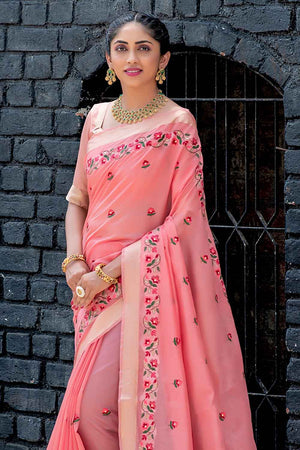 Rose Pink Cotton Linen Blend Saree