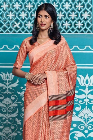 Rose Pink Cotton Saree With Lucknowi Prints