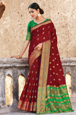 Rosewood Maroon Cotton Saree