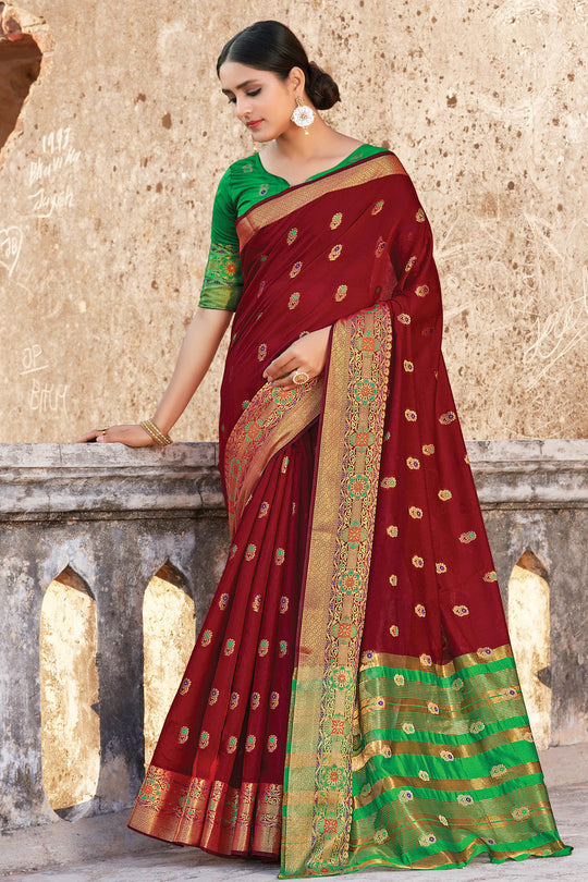 maroon cotton saree