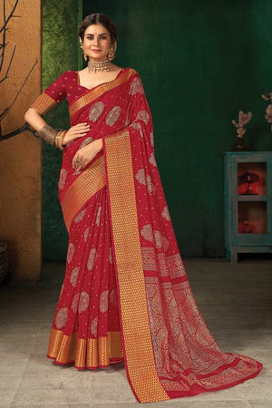 Rossa Corsa Red Cotton Saree