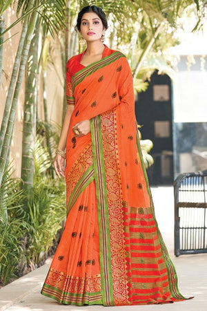 Salmon Peach Cotton Saree