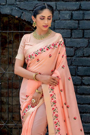 Salmon Pink Cotton Linen Blend Saree