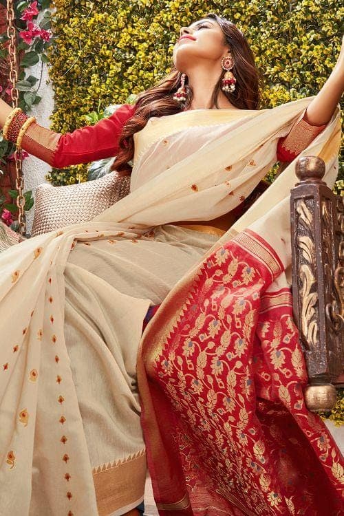 red zari butta saree