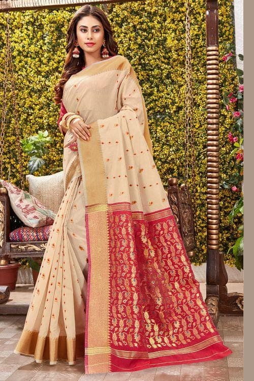 red cotton sari online 