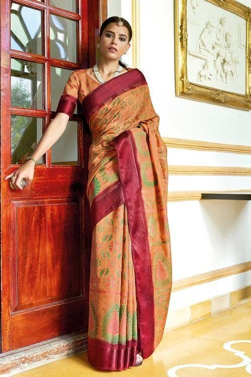 Sandstone Orange Brasso Cotton Saree