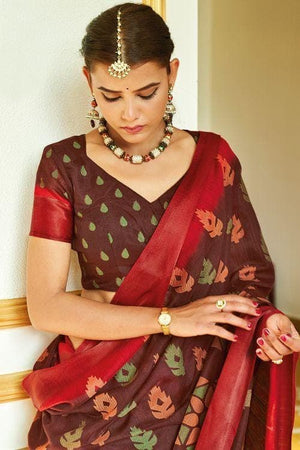 Sangria Red Brasso Cotton Saree