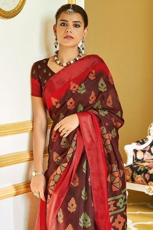 Sangria Red Brasso Cotton Saree