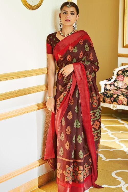 Sangria Red Brasso Cotton Saree