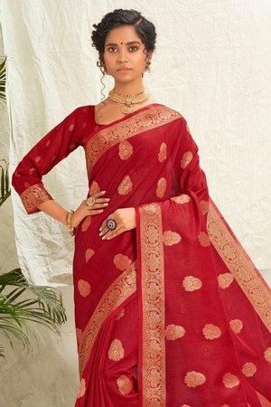 Scarlet Red Cotton Saree