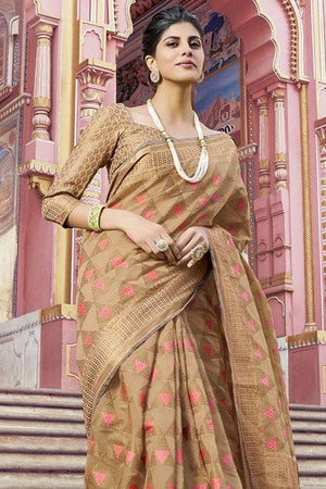 Sepia Brown Cotton Saree