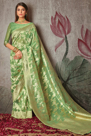 green cotton saree