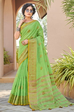 Sheen Green Cotton Saree