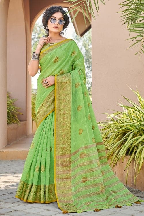 Cotton Saree Sheen Green Cotton Saree saree online