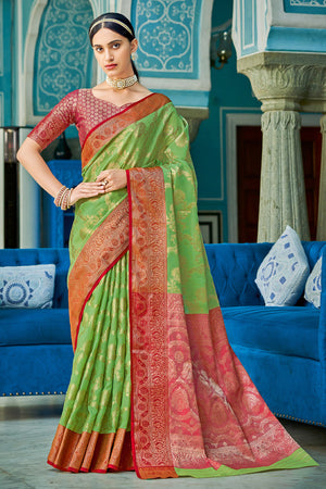 Sheen Green Cotton Saree