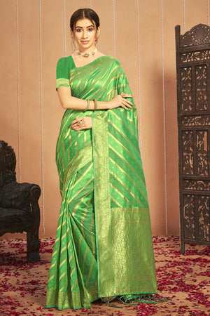 Sheen Green Cotton Saree