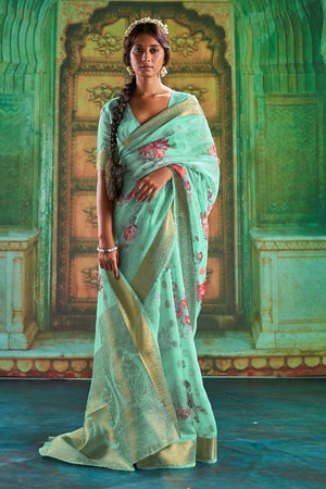 Sky Blue Cotton Saree