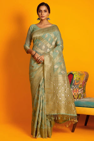 Sky Blue Cotton Saree