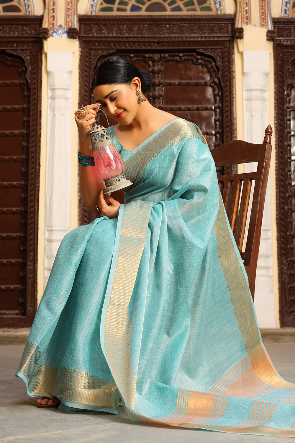 Blue chikankari cotton saree – For Sarees