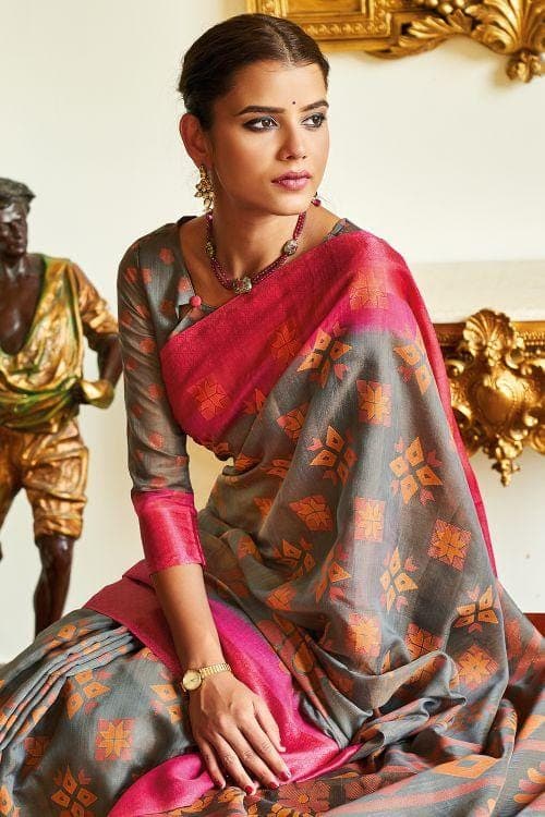 Steel Grey Brasso Cotton Saree