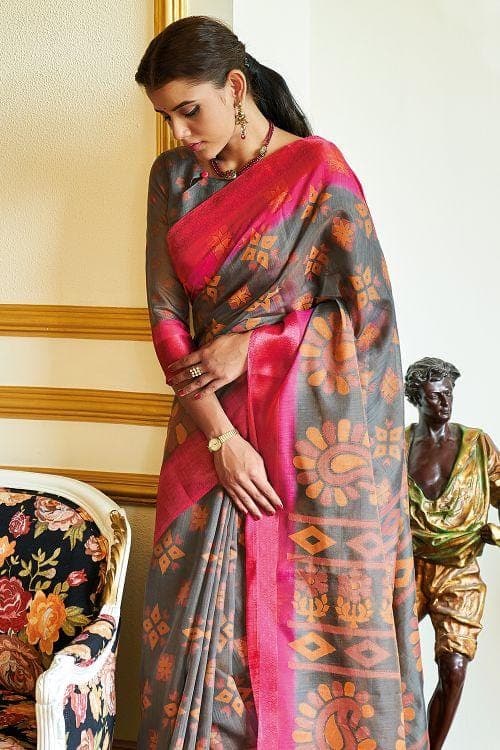 Steel Grey Brasso Cotton Saree