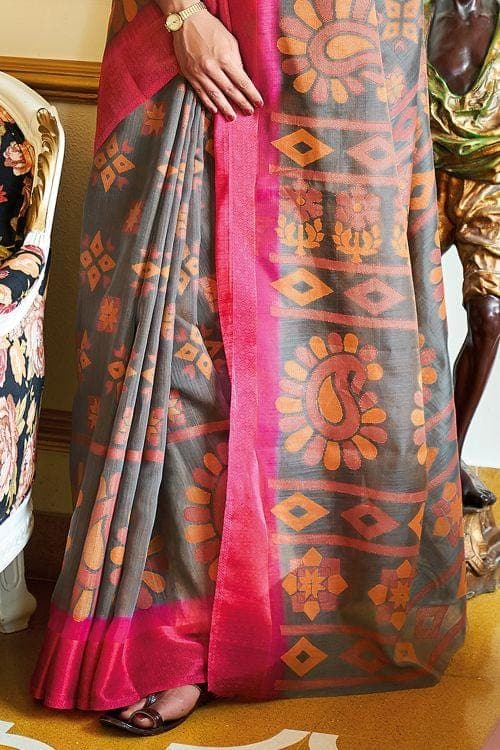 Steel Grey Brasso Cotton Saree