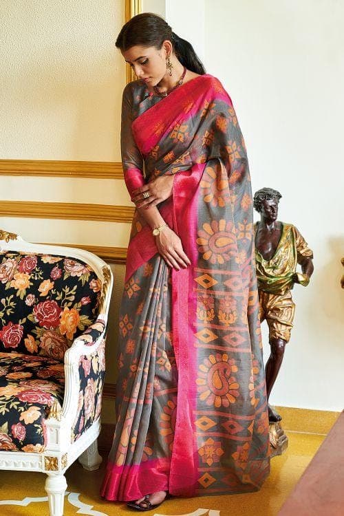 Steel Grey Brasso Cotton Saree