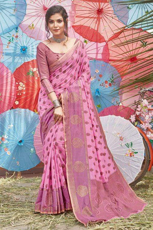 Taffy Pink Chanderi Cotton Saree