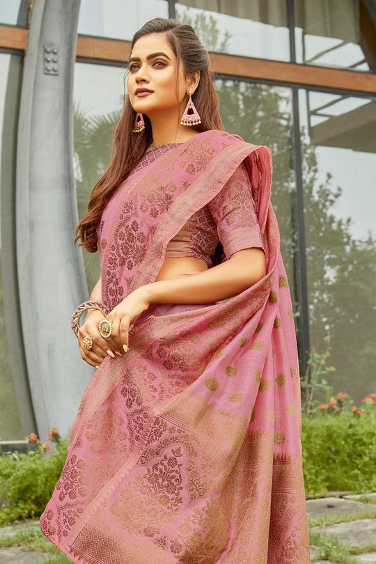 pink cotton saree