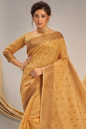 Tan Yellow Cotton Saree
