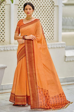 Tangeringe Orange Cotton Saree