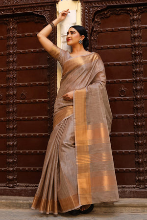 Tawny Brown Cotton Saree