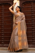 brown cotton saree