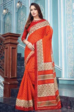 Tiger Orange Cotton Saree